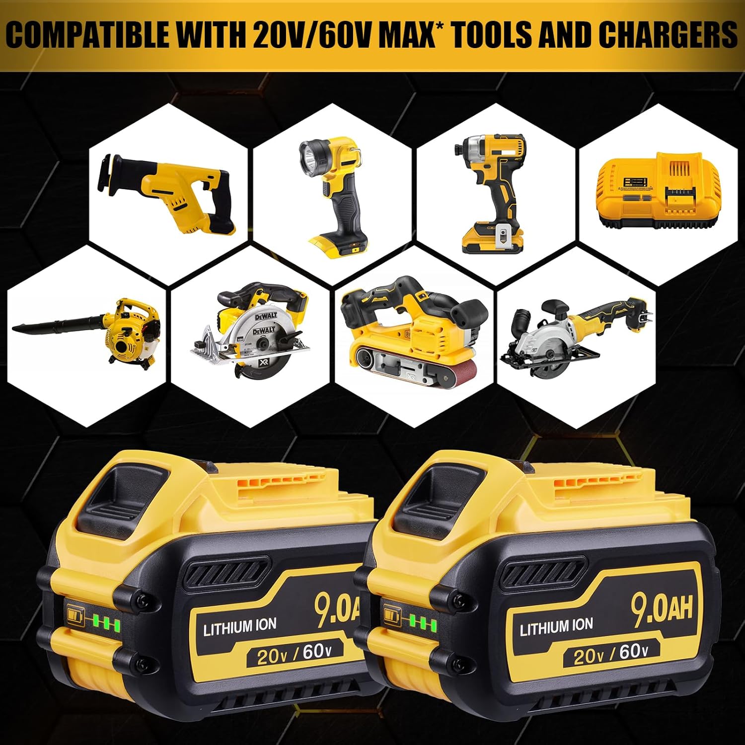 2Pack 9.0Ah Replacement for D ewalt 20V/60V Xr Power Stack Battery Compatible with D ewalt 20V 60V Max Tools DCB612 DCB609 DCB606 DCB208 DCB207 DCB206 DCB204 DCB203 DCB201 Batteries - Image 6