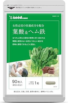 Seed Coms Folic Acid Iron Heme Supplement, 400  g Formulated Calcium, Vitamins Approx. 3 Months, 90 Capsules