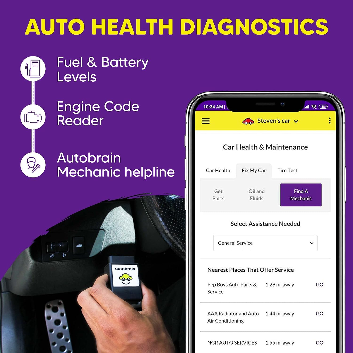OBD Real-Time GPS Tracker for Vehicles, Auto Health Diagnostics, Parking Locator & Car Tracker Device, Teen & Senior Driver Monitoring, Mini GPS Tracker with 24/7 Emergency Assistance