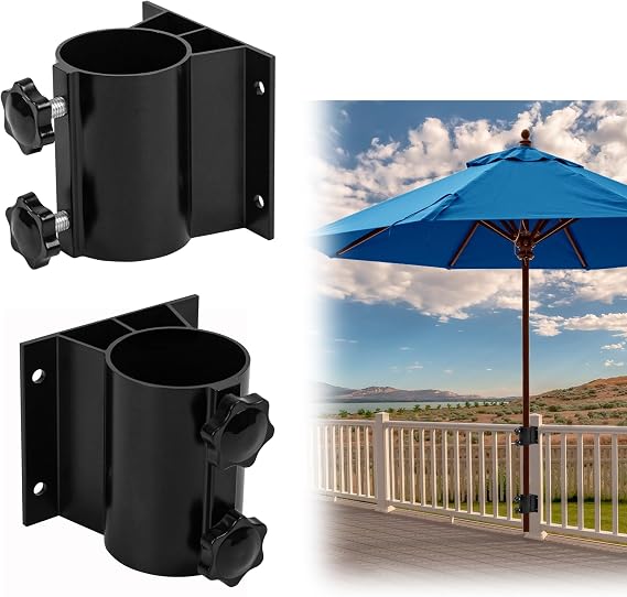 2pcs Patio Umbrella Holders, Outdoor Umbrella Base, Adjustable Metal Umbrella Clamp Mount Bracket, Patio Umbrella Deck Mount for Deck Railing, Courtyard,Garden