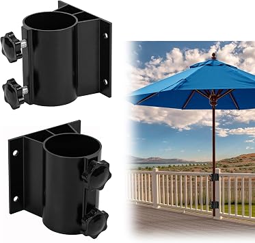 2pcs Patio Umbrella Holders, Outdoor Umbrella Base, Adjustable Metal Umbrella Clamp Mount Bracket, Patio Umbrella Deck Mount for Deck Railing, Courtyard,Garden