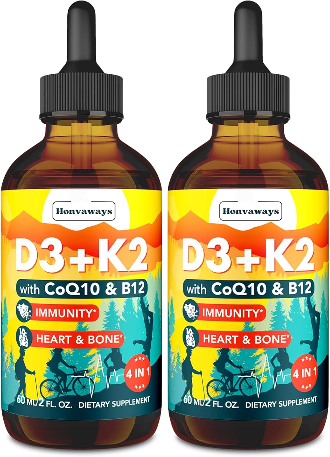 Vitamin D3 K2, Vitamin D Liquid Drops 4000IU, 2P