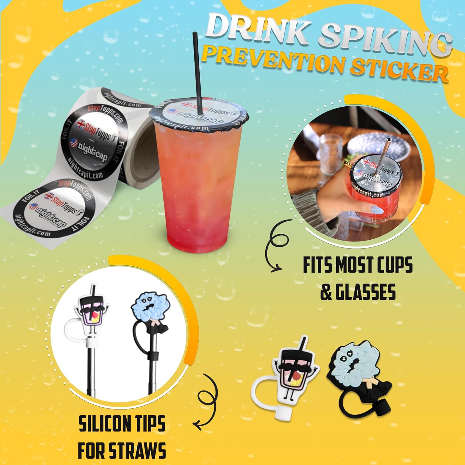 NightCap Drink Cover Scrunchie, Anti Spiking Drink Protector, Reusable Cup Cover for Bars, Festivals, Concerts, College Parties & Travel, Hidden Drink Safety Cover for Women, Shark Tank, Hair Tie