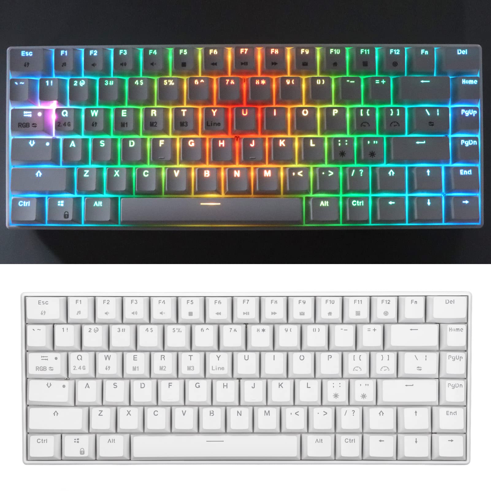 Teclado mecânico, 82 teclas RGB retroiluminadas 2.4G BT3.0 teclado
