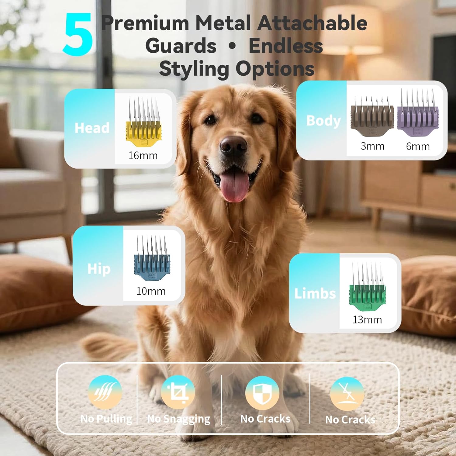 Professional Dog Clippers for Grooming Thick Coats, Heavy Duty High Power Pet Hair Clippers with 5-Speed 7200RPM, Cordless Dog Grooming Kit with Durable Metal Guide Combs & 4.5H Long Runtime