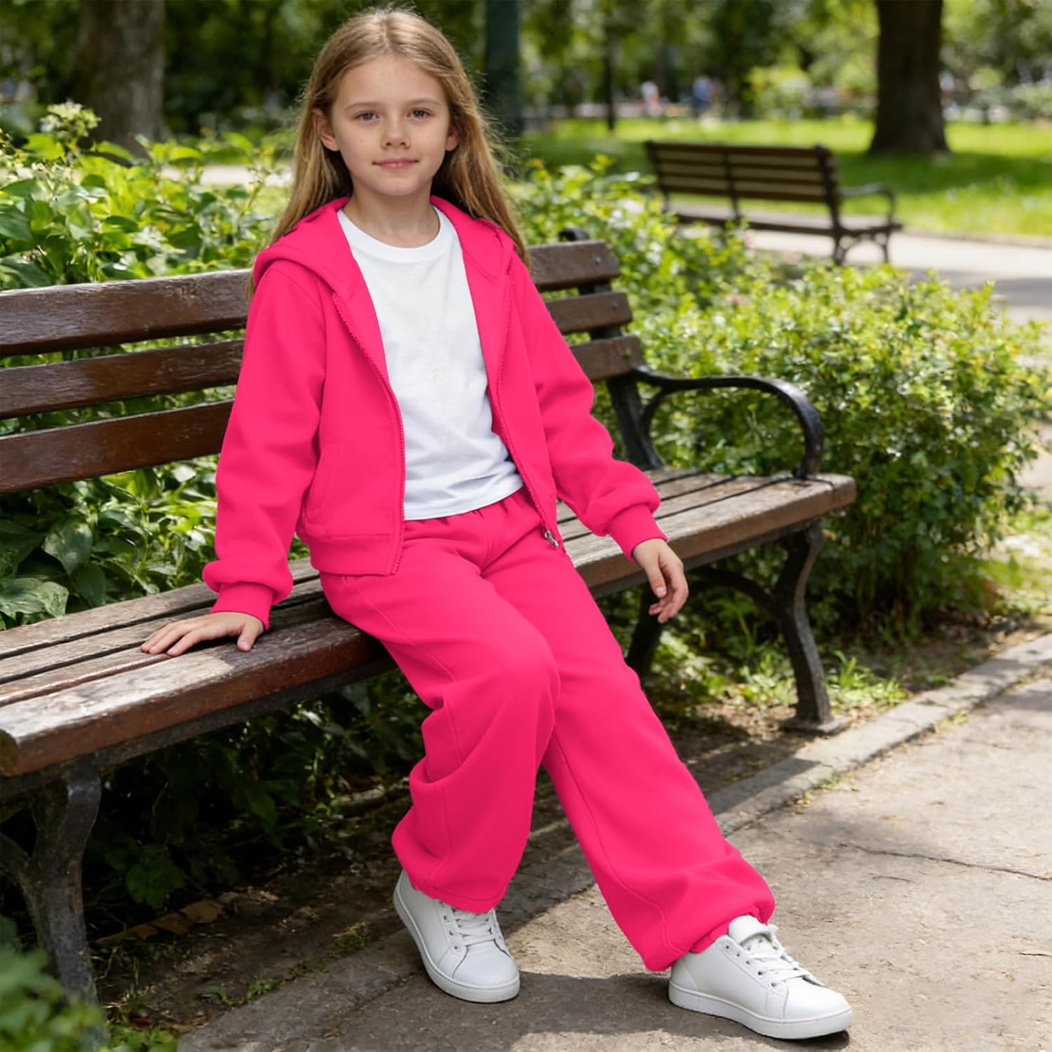 amropi Girl's Hooded Jacket and T-Shirt and Wide Leg Pants 3 Pieces Sports Tracksuit Set for 3-12 Years