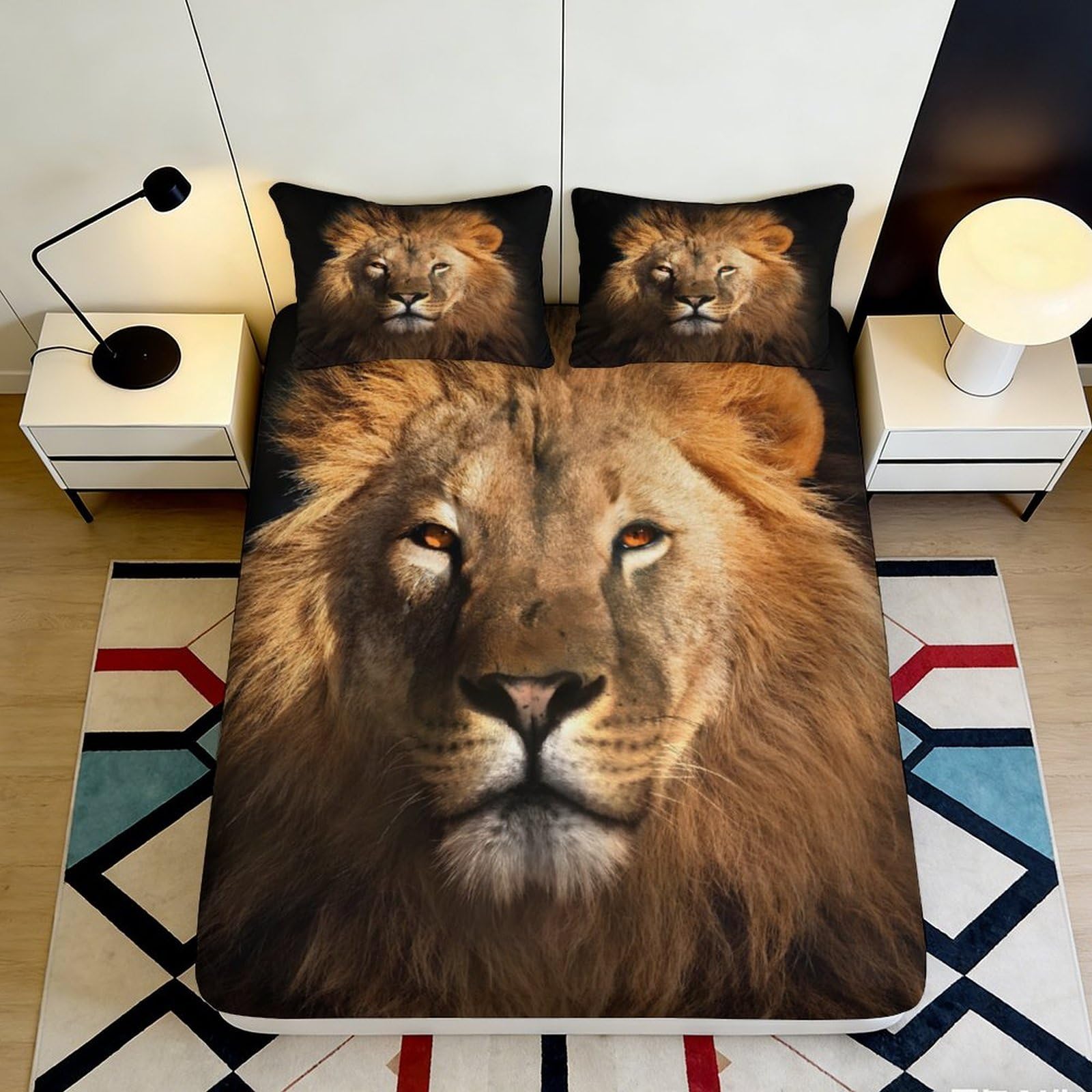 3D Printed Lion King Fitted Sheet Microfiber Soft Breathable Jungle Animal Mattress Cover for Bedroom Dorm Decor 90x200x25cm
