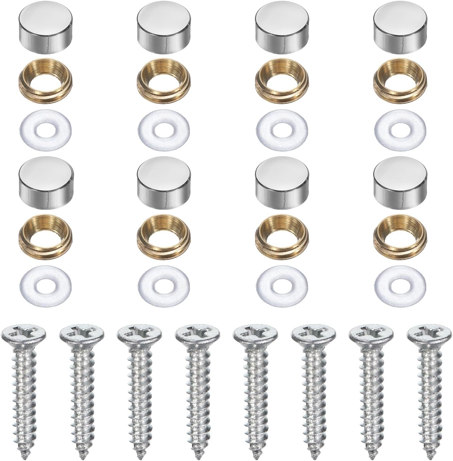 8Pcs Brass Decorative Screws with Caps, 10mm Mirror Screws Cover Self-Tapping Screws with Decorative Caps for Furniture Cabinet Mirror Fixing, Silver Tone