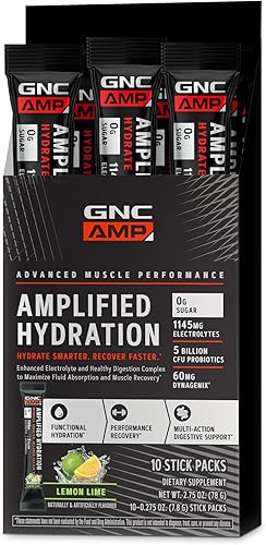 GNC AMP Amplified Hydration  Complejo mejorado de electrolitos y digestión saludable  Lima limón  10 unidades