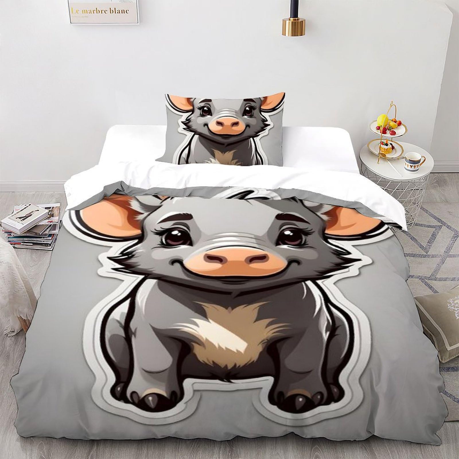 Housse de couette Cochon 135x200 en microfibre hypoallergénique fille
