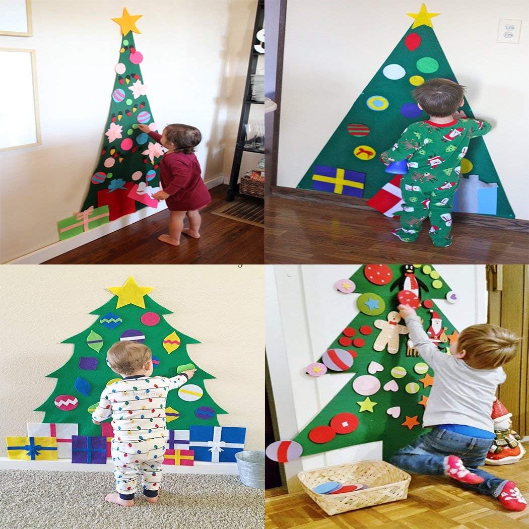 FunPa Felt Christmas Tree, 3.2ft DIY Christmas Tree with 28 Pcs Ornaments Wall Decor with Hanging Rope for Kids Xmas Gifts Home Door Decoration