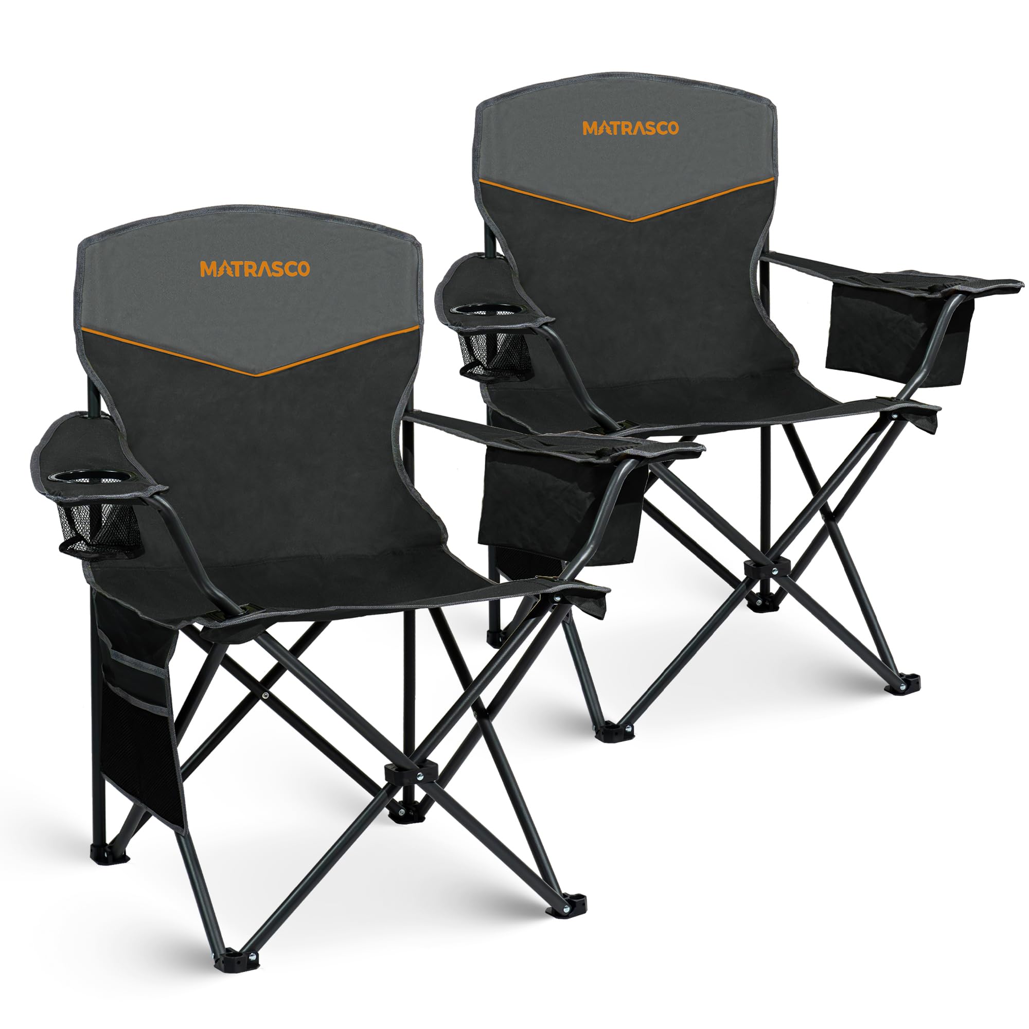 Outdoor Folding Camping Chairs 2 Pack, 350 lbs Capacity, Black | Practical Cup Holder & Side Pocket, Cooler Bag, Stable Steel Construction, Lightweight Folding Design for Outdoor