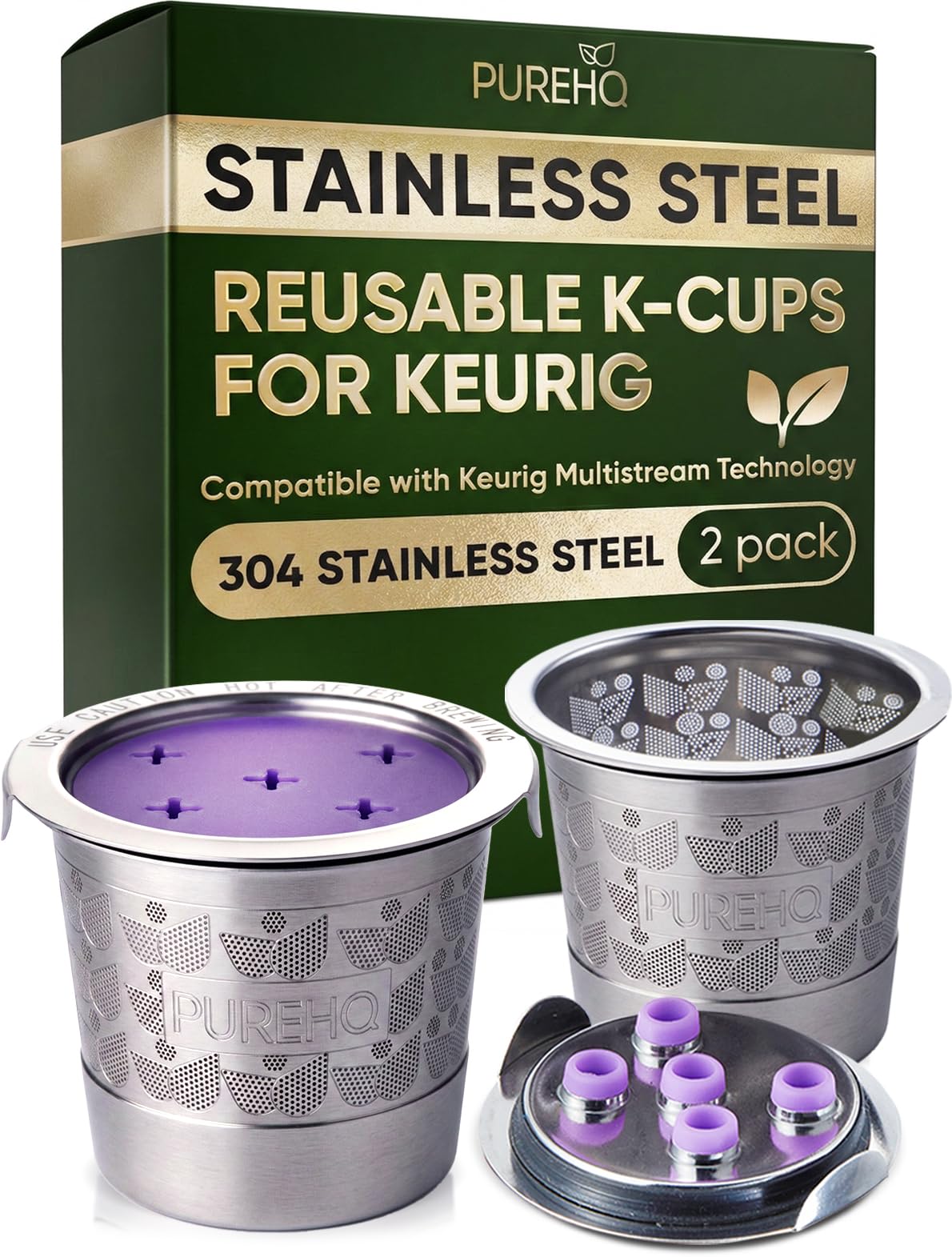 PureHQ - Tazas K reutilizables de acero inoxidable recargables para cafeteras Keurig K Supreme, K-Duo Gen 2 y K Slim, cápsulas de café reutilizables de metal de PureHQ - Filtro de cápsulas de café