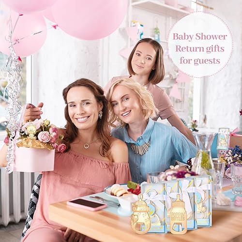 Miniatura 7 de wxfdac Abrebotellas de bebé, 24 piezas, llavero con huella de oso y niño, abrebotellas con caja de regalo azul, recuerdos de fiesta de baby shower