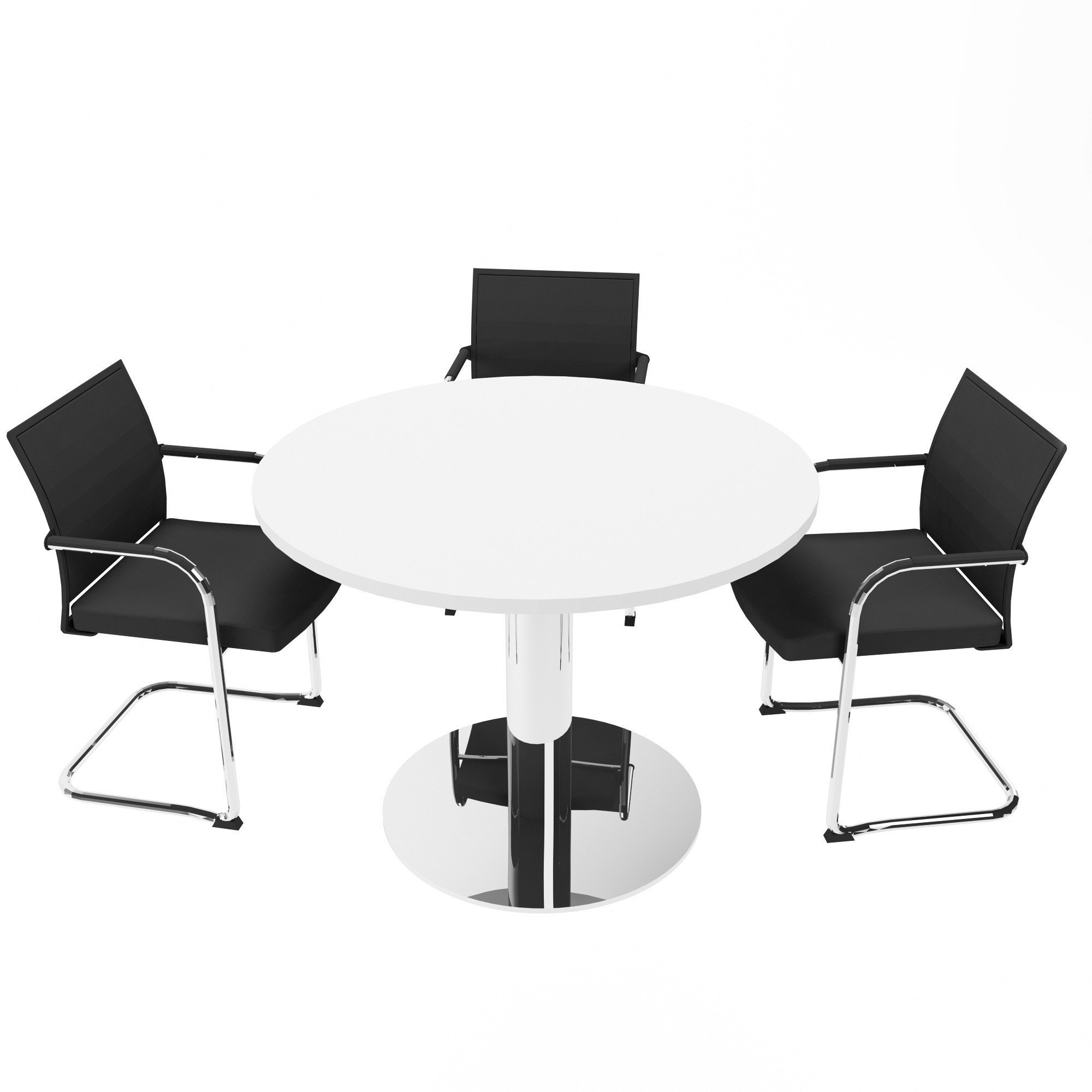 Besprechungstisch | Optima | Rund Ø80-100 cm | Melamin, Weiß | Für 4 Personen | Verchromter, massiver Tellerfuß | Für Büro & Besprechungsraum