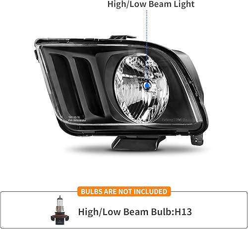 Miniatura 2 de DWVO Conjunto de Faro Delantero Compatible con Ford Mustang 2005-2009, Carcasa Negra, Lente Transparente para el Lado del Conductor y del Pasajero