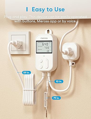 Miniatura 4 de meross Controlador inteligente de temperatura, control de termostato, control de calefacción, refrigeración, 120 V, 15 A, 1800 W, funciona con Apple