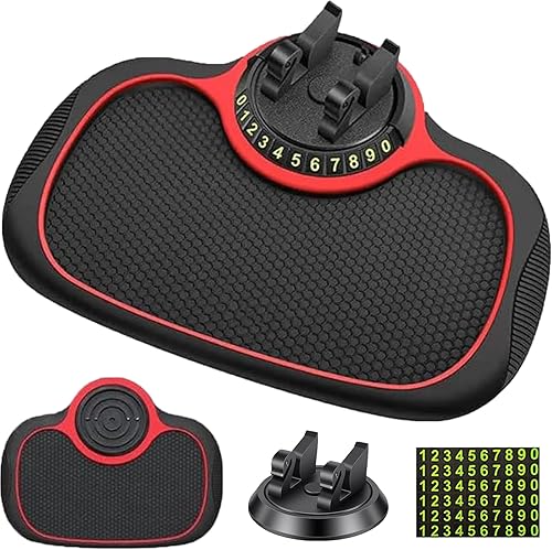 Soporte antideslizante para teléfono para automóvil, PVC rojo, ajuste universal, alfombrilla multifunción con soporte giratorio de 360, para