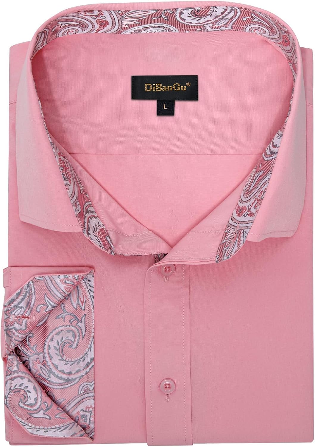 DiBanGu Mens Stretch Dress Shirt Long Sleeve Button Down Shirt Cotton Business Casual Shirts with Inner Contrast Wedding Prom