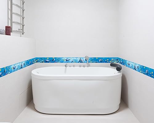 Miniatura 7 de FLFK Calcomanías de pared para despegar y pegar, para habitación de los niños, calcomanías de peces bajo el mar, 4 x 240 pulgadas (azul)