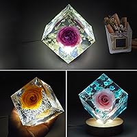Vista 4 de 2Pcs Large Bevel Cube Resin Molds,4.09'' & 3.35'' Square Silicone Resin Molds with 2Pcs 3.94'' Wood LED Lights Display Bases