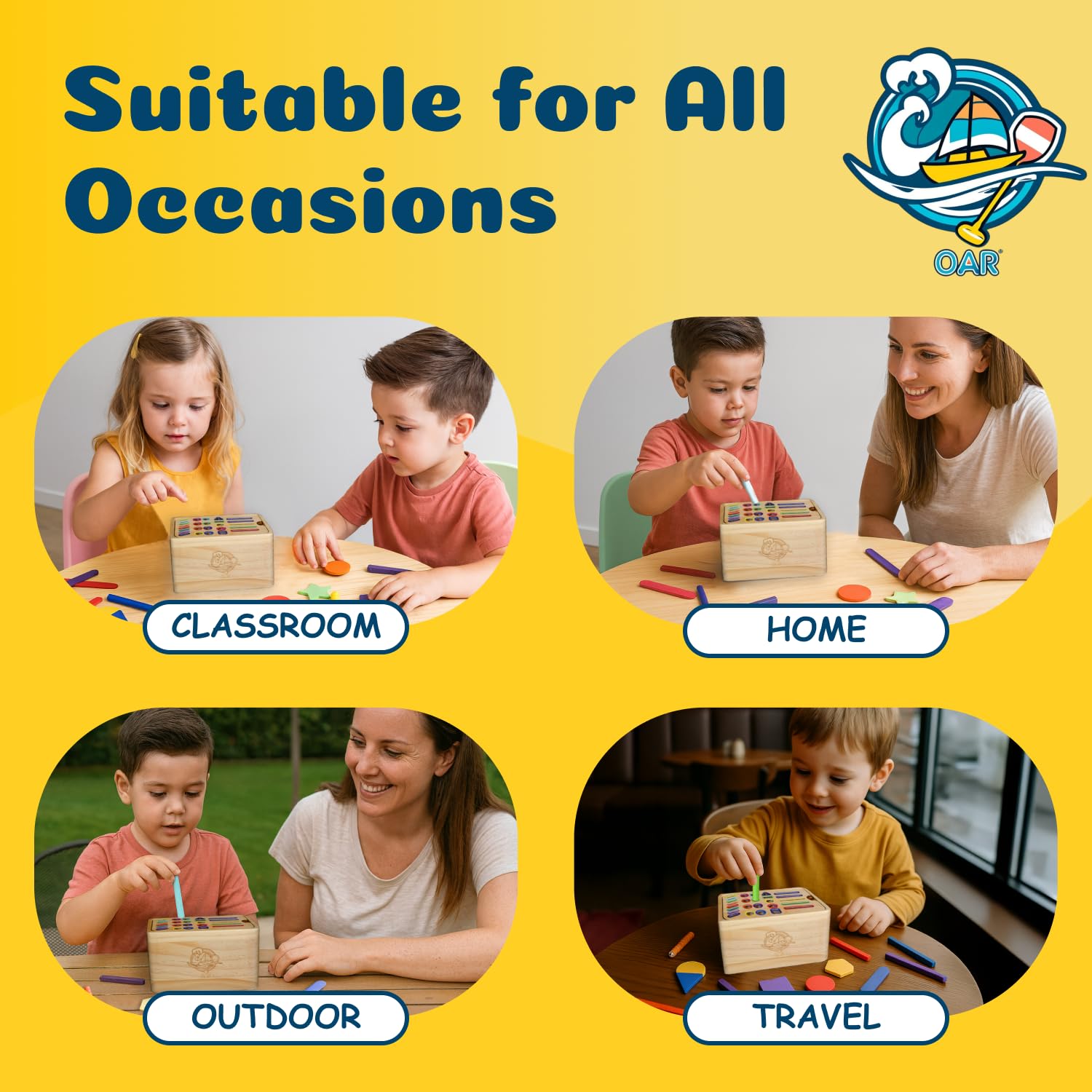 OAR Montessori-Aktivitätsspielzeug aus Holz für Kleinkinder – Multi-Fähigkeiten-Lernset mit Farbsortierung, Stapeln, Feinmotorikaktivitäten, kreatives, logisches und pädagogisches Geschenk für Jungen