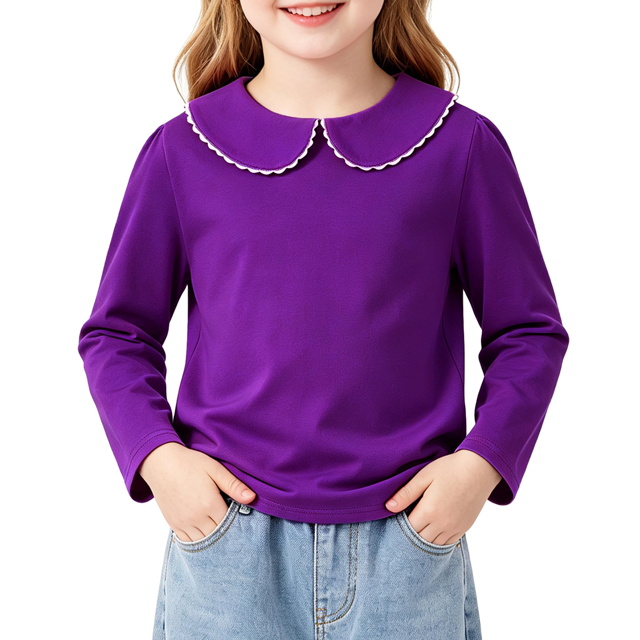 LYSMuch Toddler Girl Long Sleeve Peter Pan Collar Top