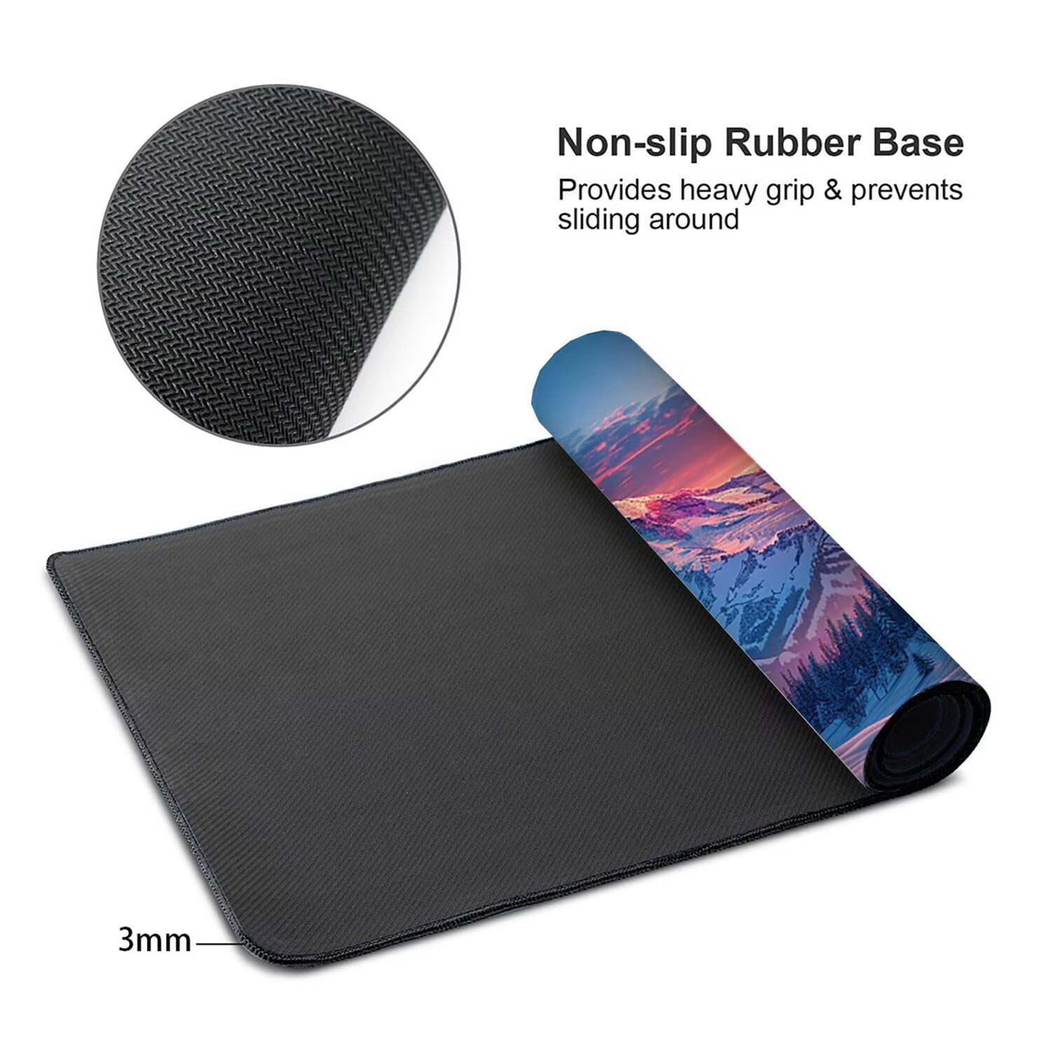 Podkładka pod mysz do gier XXL Mousepad 1000 x 500 mm, duża podkładka pod biurko z antypoślizgową gumową podstawą dla graczy, poprawia precyzję i szybkość (śnieżna góra) X-933