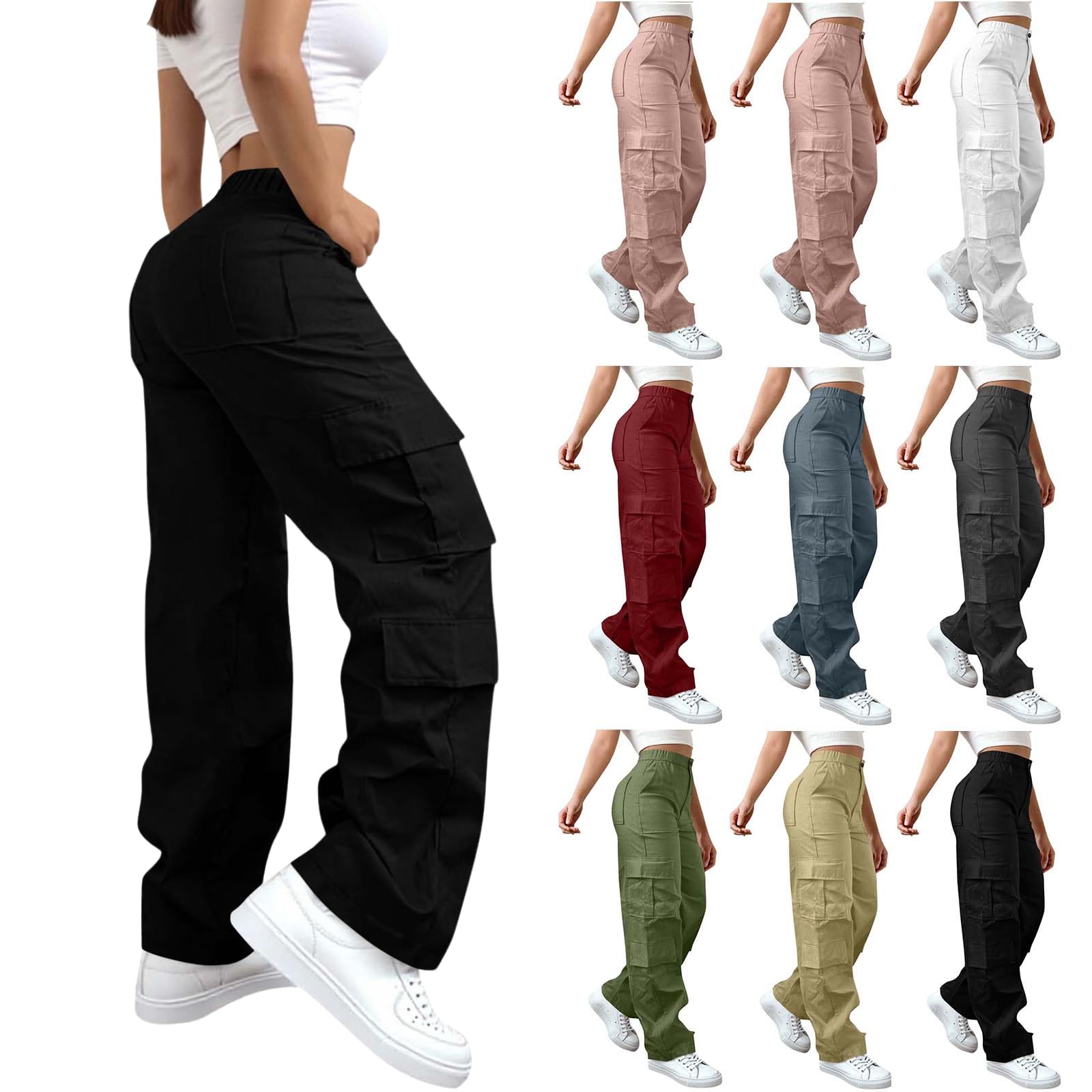 Baggy Cargo Pants Women High Waist Y2k Hip Hop Pants Wide Leg Combat Military Trousers Teens Streetwear with