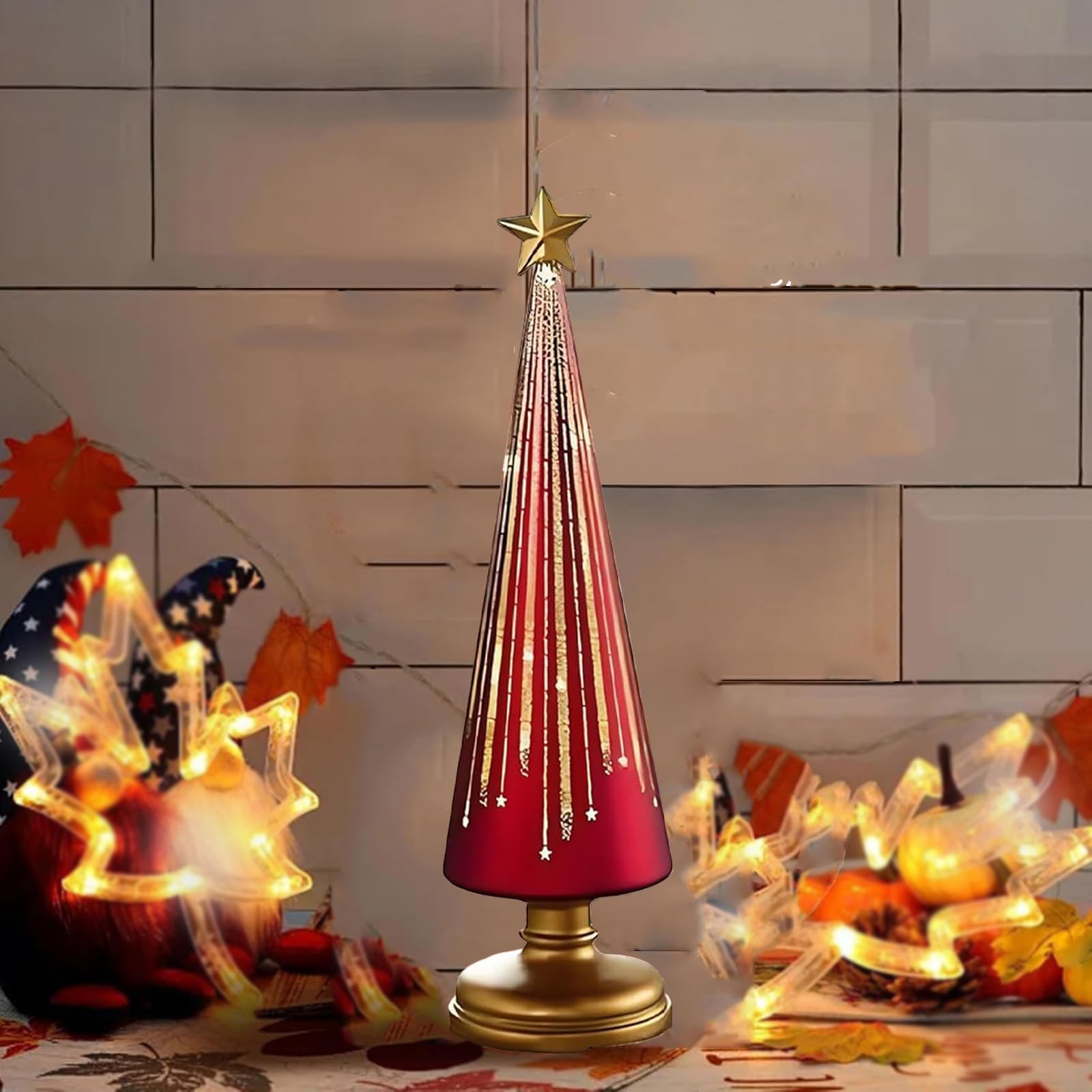 Timer Lighted Sparkling Starry Night Glass Trees,3 Stück Starry Night Bäume,Gradient Glass Weihnachtsbaum Mit LED-Licht,Festliche Lebkuchen-Design Dekoration Für Resin-Weihnachtsanhänger-Black||3pcs