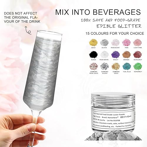 Miniatura 9 de HomeHere Polvo brillante comestible de grado alimenticio para decoración de pasteles, 0.25 oz, polvo de diamante de discoteca, purpurina comestible