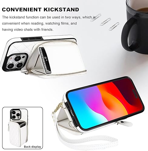 Miniatura 6 de Bocasal Crossbody Wallet Case for iPhone 15 Pro, RFID Blocking PU Leather Zipper Handbag Purse Flip Cover, Kickstand Folio Case with Card Slots