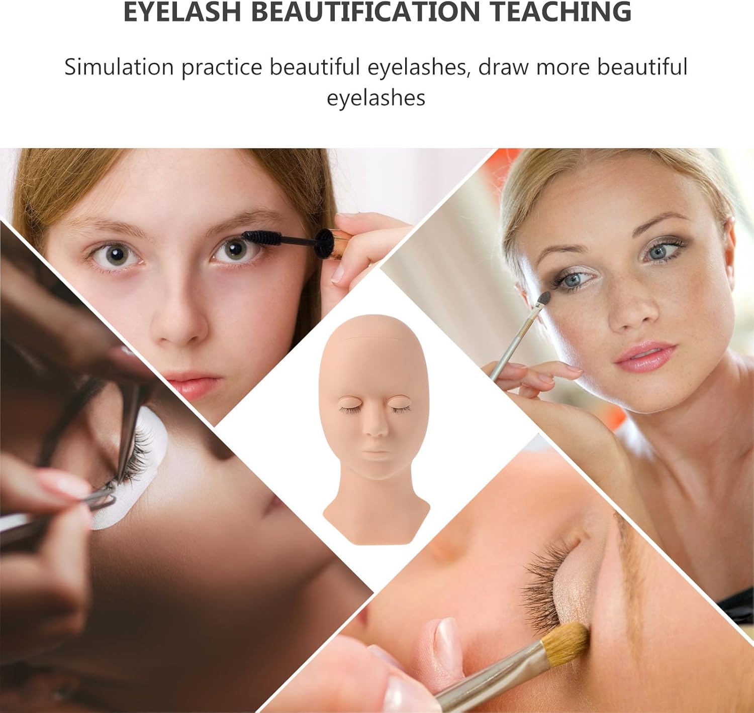 Detachable Silicone Eyelash Practice Head Mold for Grafting, Mannequin Training Head Model with Removable Eyes, Pink Beauty Doll for Lash Extension Practice