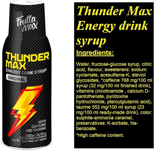 FruttaMax Energy Drink Syrup – Fizzy Caffeinated Syrup with Low Sugar | Soda Maker Compatible, Great for Active Lifestyle 500ml - ThunderMax - 3