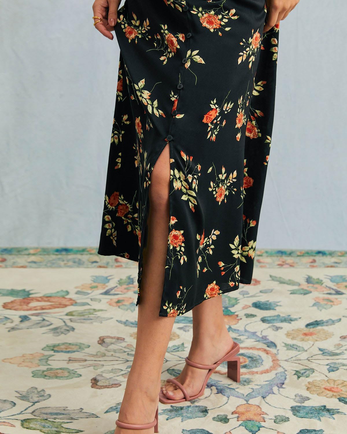 RIHOAS Women's Boho V Neck Floral Maxi Dress - Elegant Flowy Short Sleeve | Summer Beach Wedding Guest Formal Vestido Black