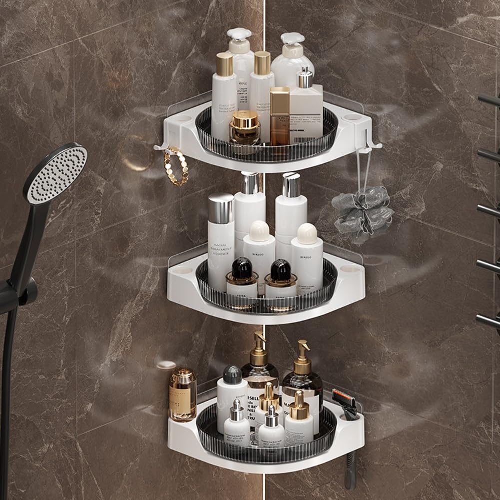 3 Pack Black Triangle Shower Caddy Corner Shower Shelves Wall Mounted Organizer Bathroom Storage Rack Accessories No Drilling
