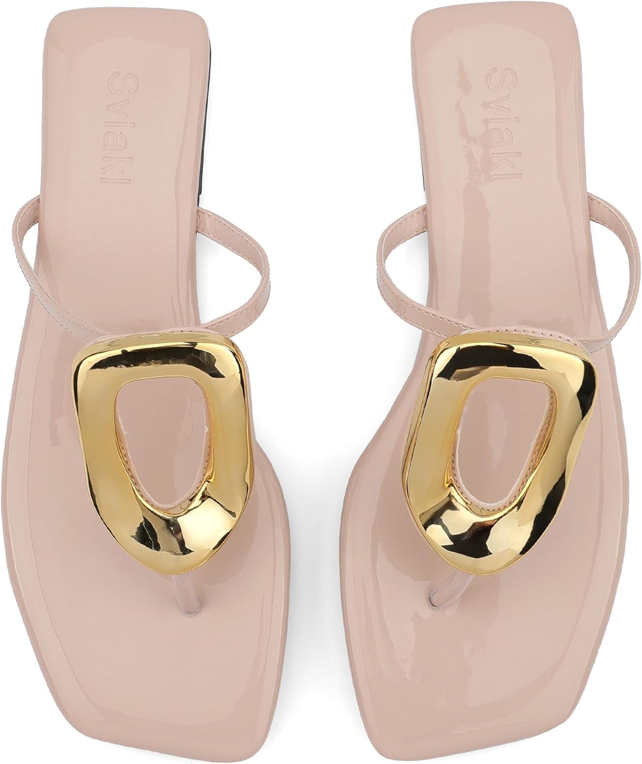 Womens Flat Sandals Square Comfortable Flip Flops Slide Summer Beach Shoes with Metal Decoration - Image 6