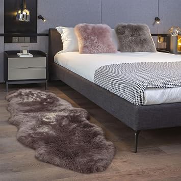 Genuine Sheepskin Rug Ultra-Soft Thick Fluffy Sheepskin Rugs for Living Room for Bedroom Nursery Sheepskin Area Seat Hypoallergenic Fur Rug Mushroom,2 x 63"ft