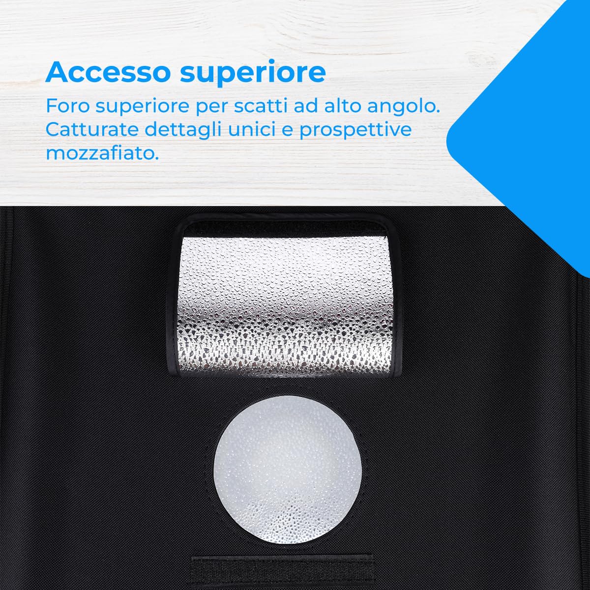 NK Scatola Box Fotografico (60x60cm) - 160 LED, 3 Temperature di Luce, Luminosità Regolabile x10, RA90, Piccoli Prodotti Gioielli, Maniglia per il Trasporto (3 Sfondi Colorati)