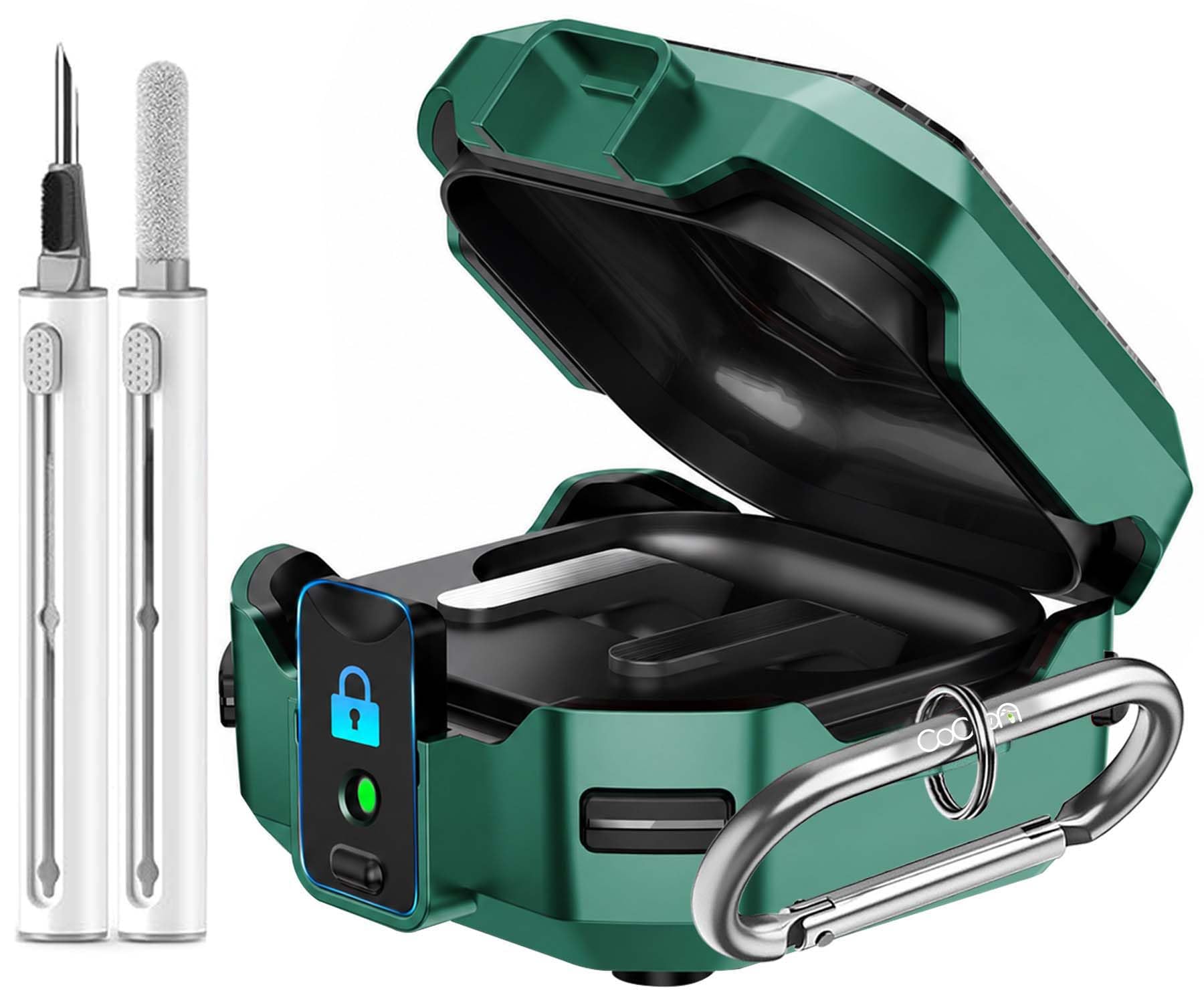 Safety Lock Case Compatible for Samsung Galaxy Buds 4 | 4 Pro with Cleaning Pen (Green)-image-10