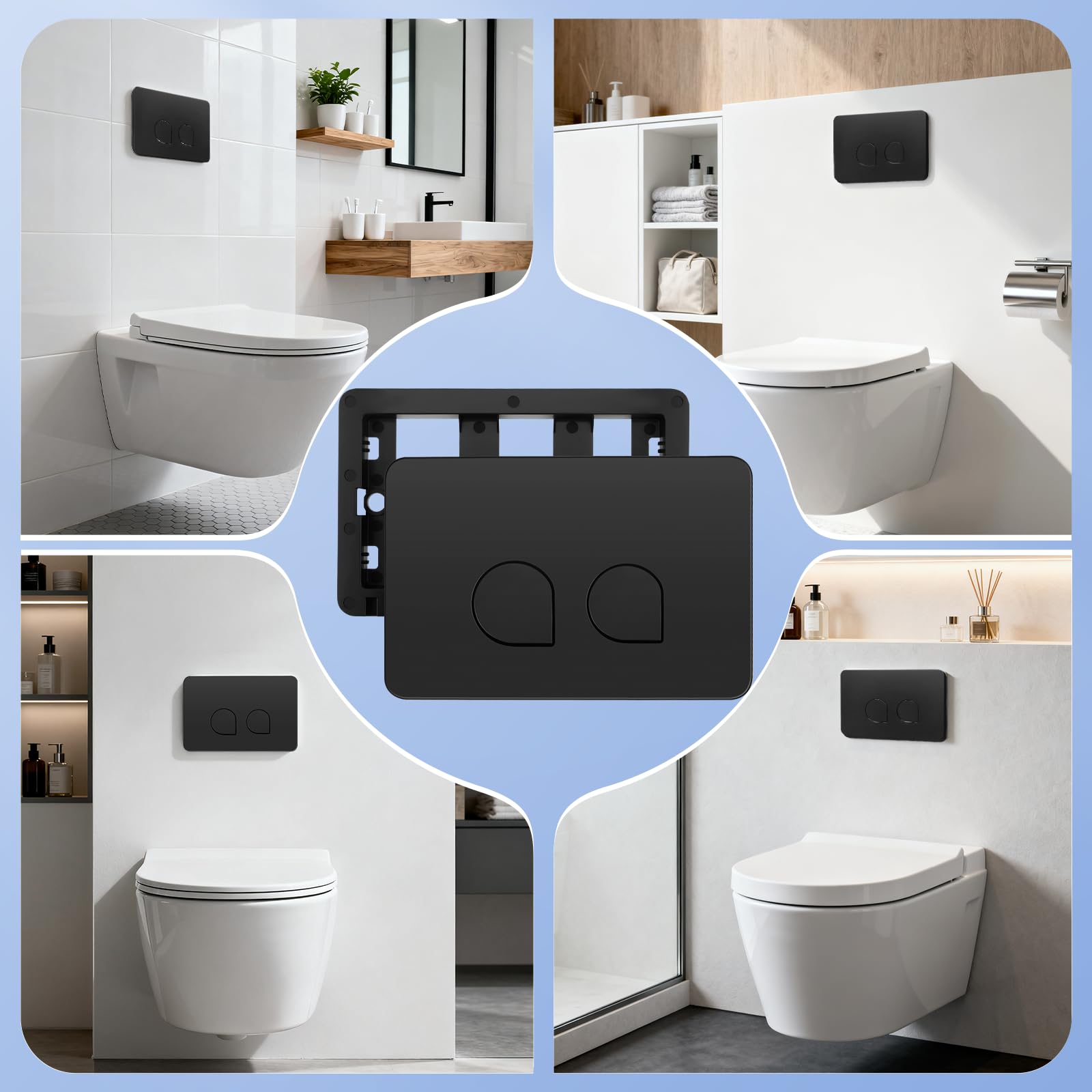 Placca di Comando WC Compatibile con Geberit Sigma 01, 10, 20, 21, 30, 50, 60, UP300 e UP320, Pannello Frontale per Cassetta WC Incasso, Doppio Scarico, Dimensioni: 245 × 164 mm(Nero)