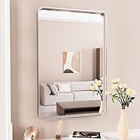 Vista 54 de Espejo de baño negro de 20x30 pulgadas con marco de metal negro, espejo de tocador rectangular redondeado con acabado mate para pared, con vidrio