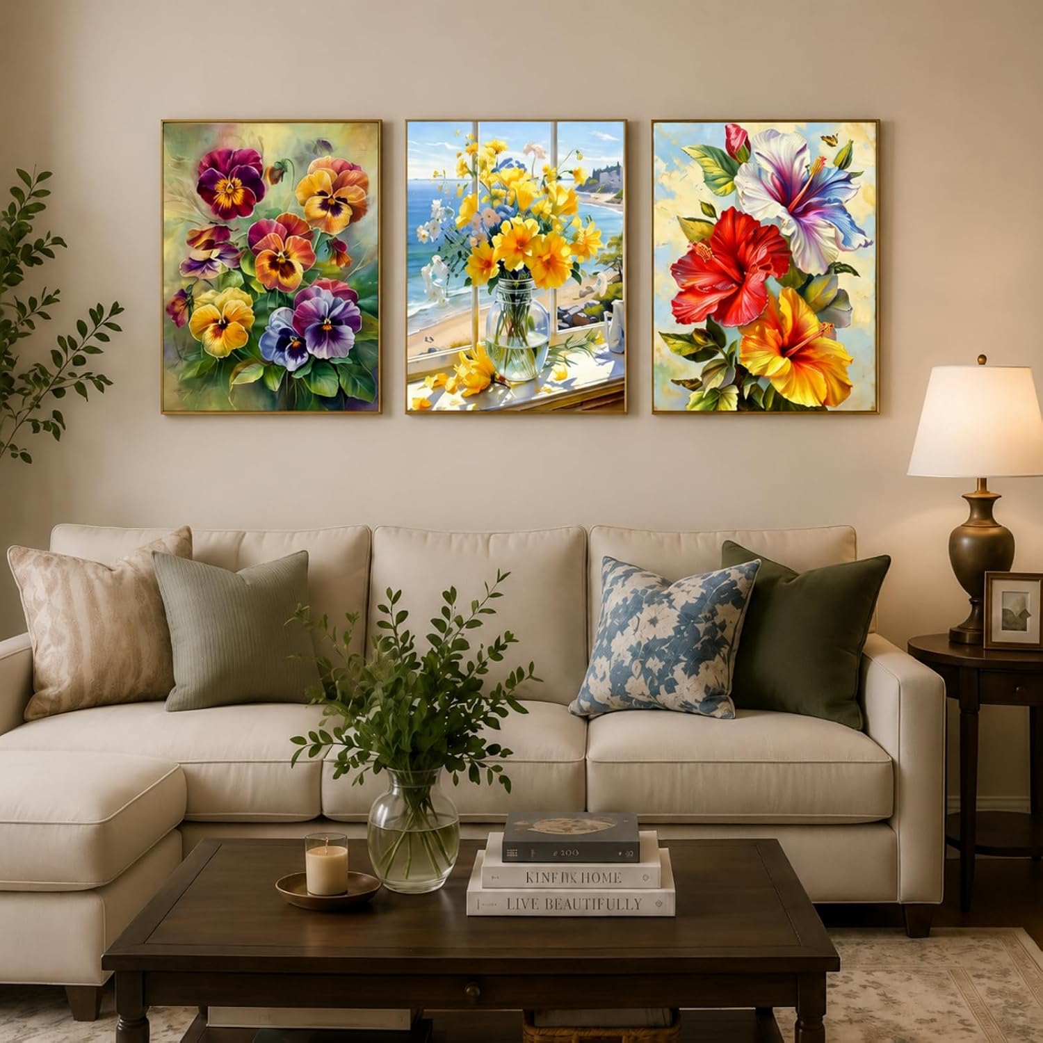 XSJDBYYQ 6 Pack Diamond Art Kits for Adults, 5D Full Drill Round Diamond Painting Flower Kits, DIY Diamond Art Paintings for Beginners, Relaxing Gem by Number Art Crafts for Home Wall Decor,12x16 Inch