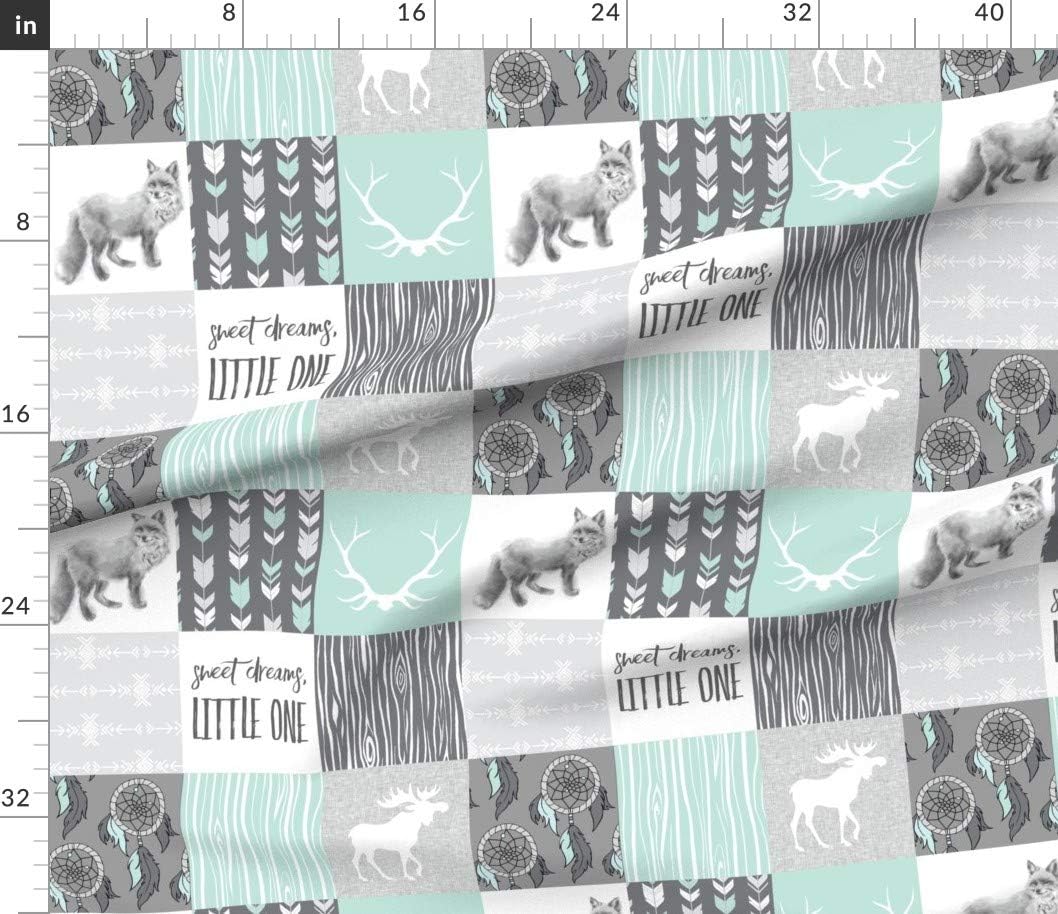 Spoonflower Fabric - Sweet Dreams Patchwork Mint Grey Animals Southwest Boho Fox Moose Printed on Cotton Poplin Fabric by The Yard - Sewing Shirting Quilting Dresses Apparel Crafts