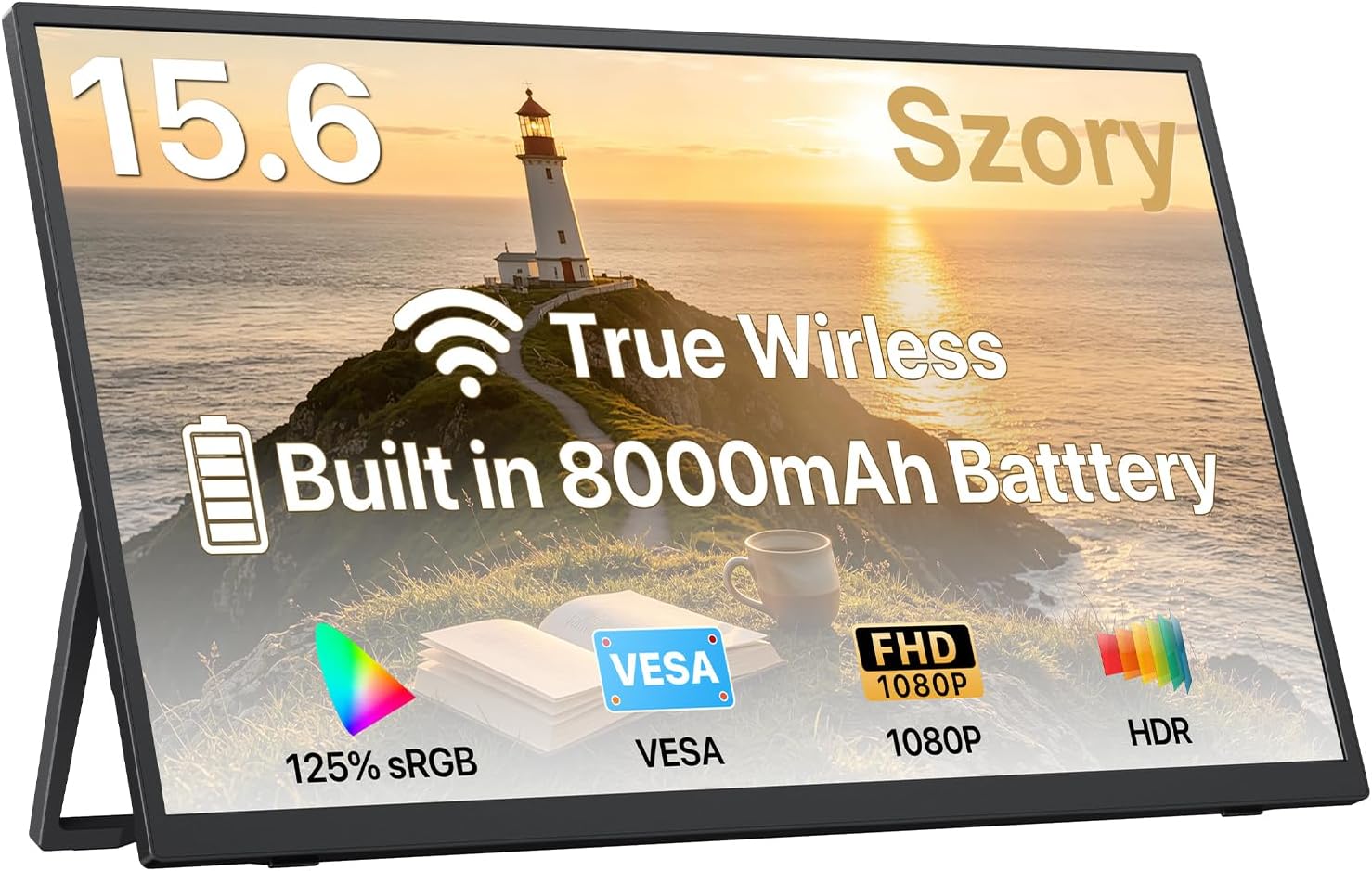 Wireless Portable Monitor with Battery, 15.6" 1080P, AirPlay & Miracast