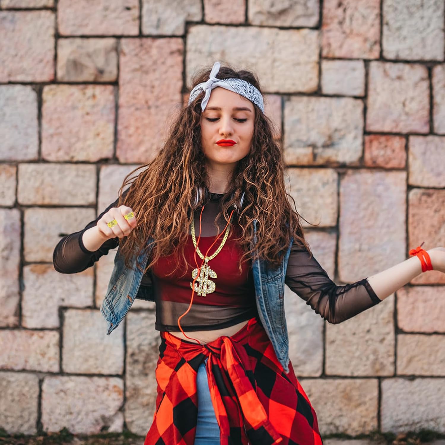 8Pcs Hip Hop Costume Kit, 80s 90s Old School Rapper Costume for Men Women, Gold Glasses Bracelet Fake Gold Chain Necklace Ring 80s Accessories For Men Cosplay Party New Year Holiday Gift - Image 6