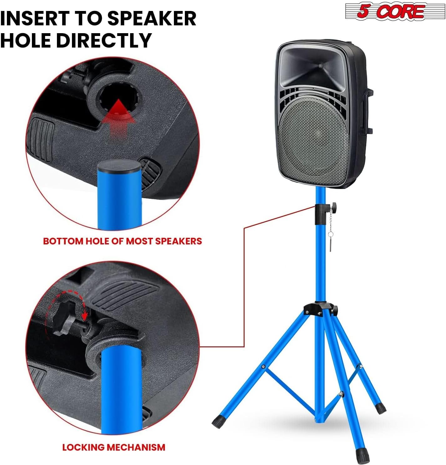 5 Core Speaker Stand Tripod Heavy Duty Adjustable Pair for PA DJ Stage & Event Telescoping Height up to 54″ Universal 35 mm Mount with Carry Bag - SS HD 2 PK 4.5 FT Sky BLU WB
