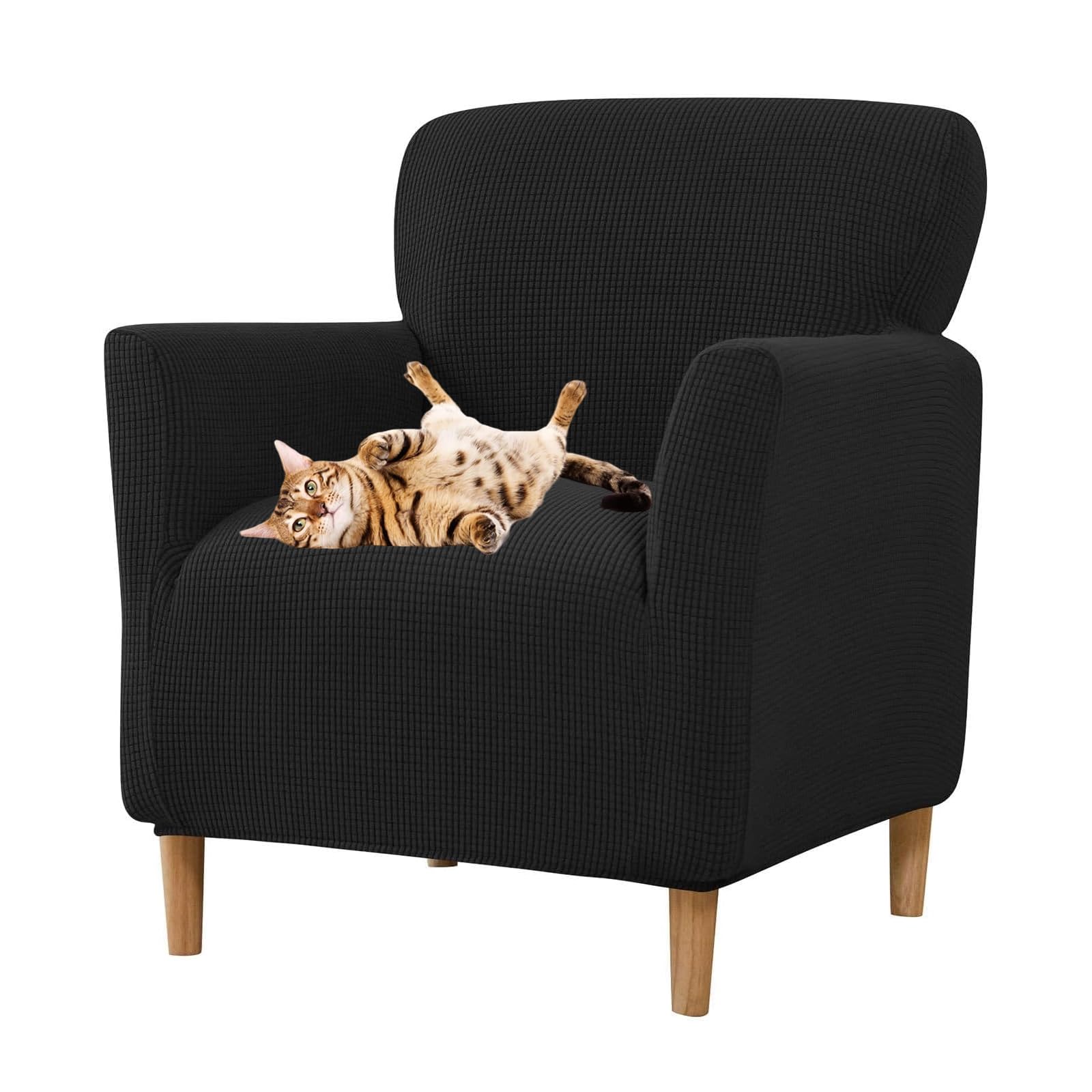 Funda de sillón jacquard elástica beige y negra para salón