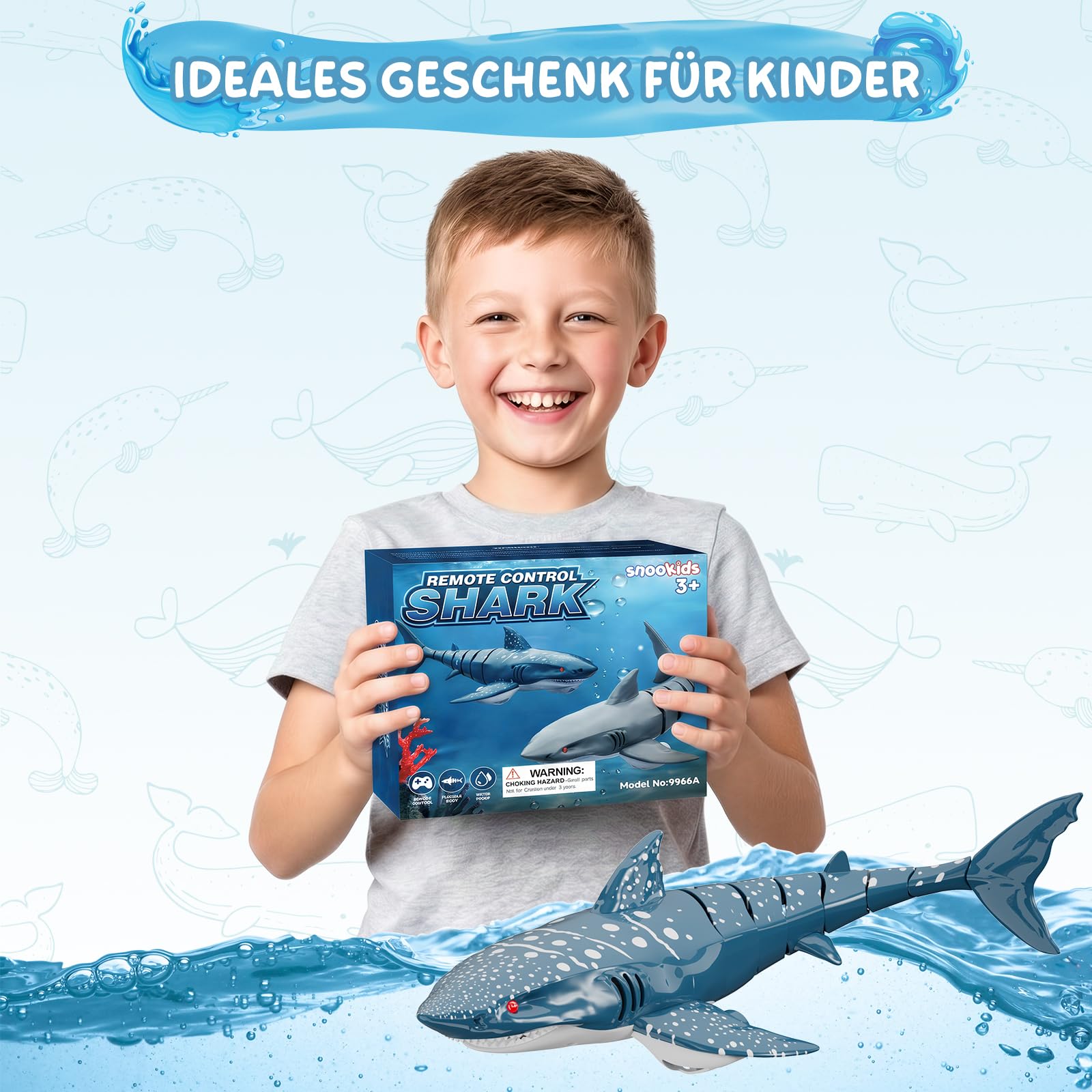 Ferngesteuerter Hai für Kinder, 2,4 GHz RC Hai Spielzeug, Ferngesteuerter Hai-Boot mit Licht- und lebensechter Schwanzbewegung, Wasserspielzeug für Badewanne und Pool, Geschenk für Jungen und Mädchen
