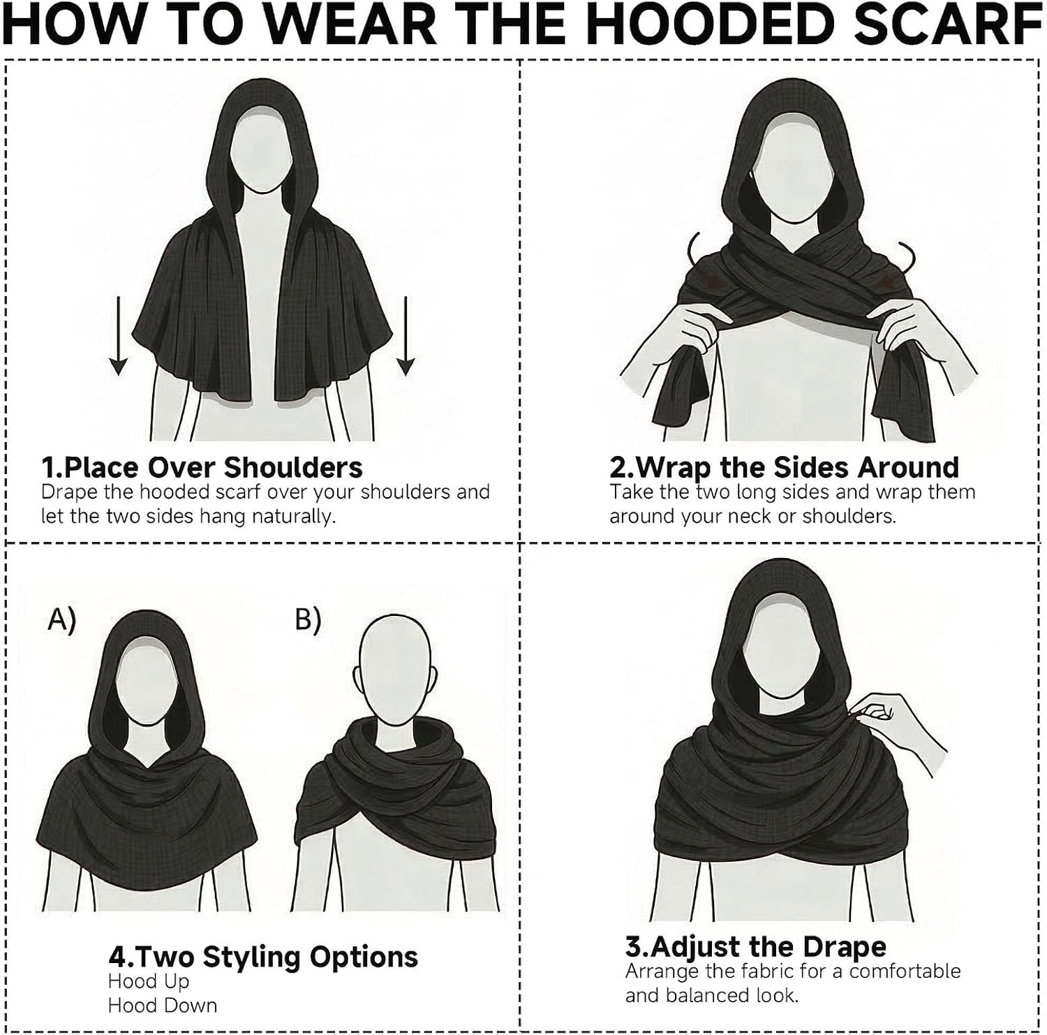 Medieval Hooded Scarf for Women - Renaissance Cowl Hood Shawl, Cotton Cape for Cosplay Festivals & Daily Wear